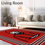 Vibrant Red Whimsical Character Portrait Rug