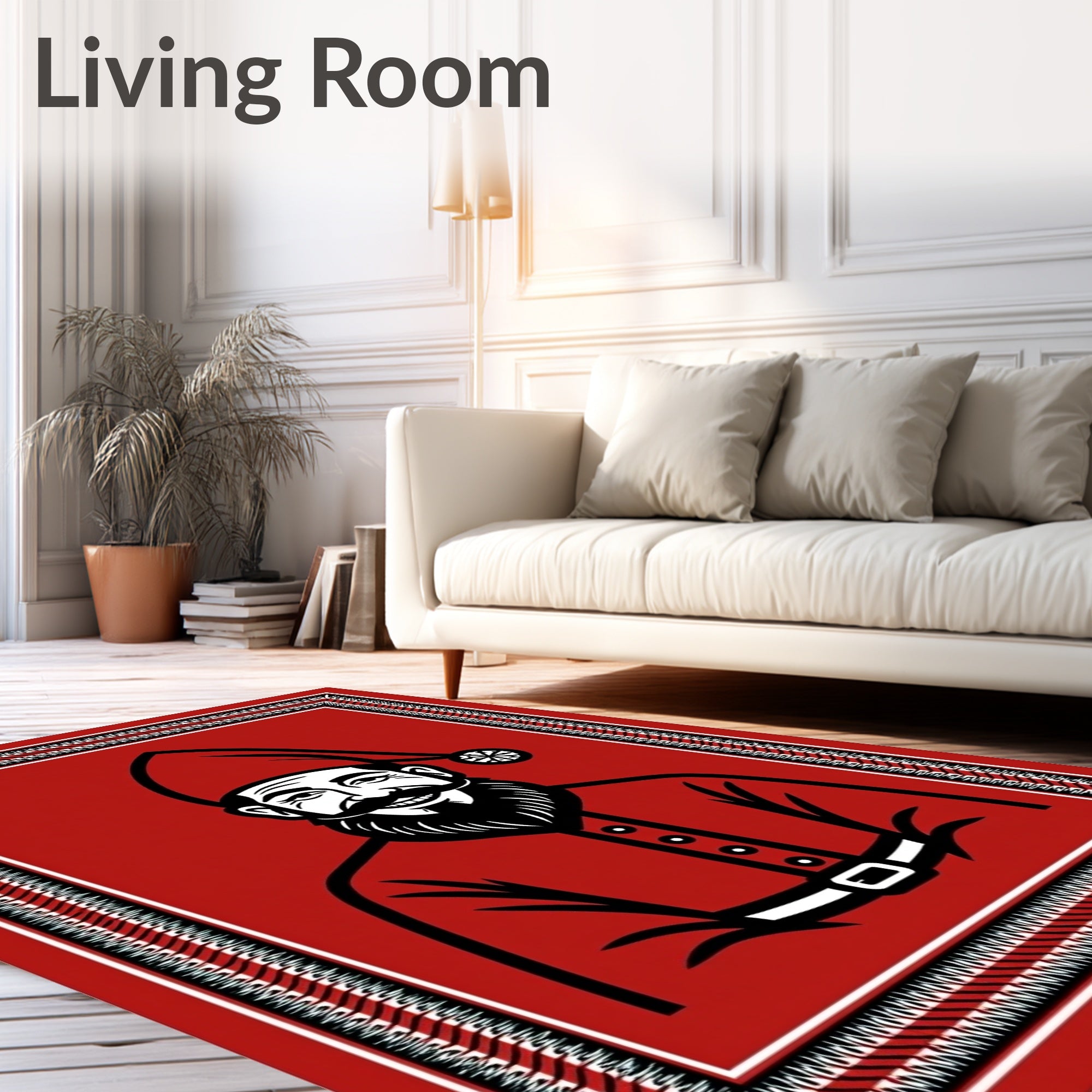 Vibrant Red Whimsical Character Portrait Rug