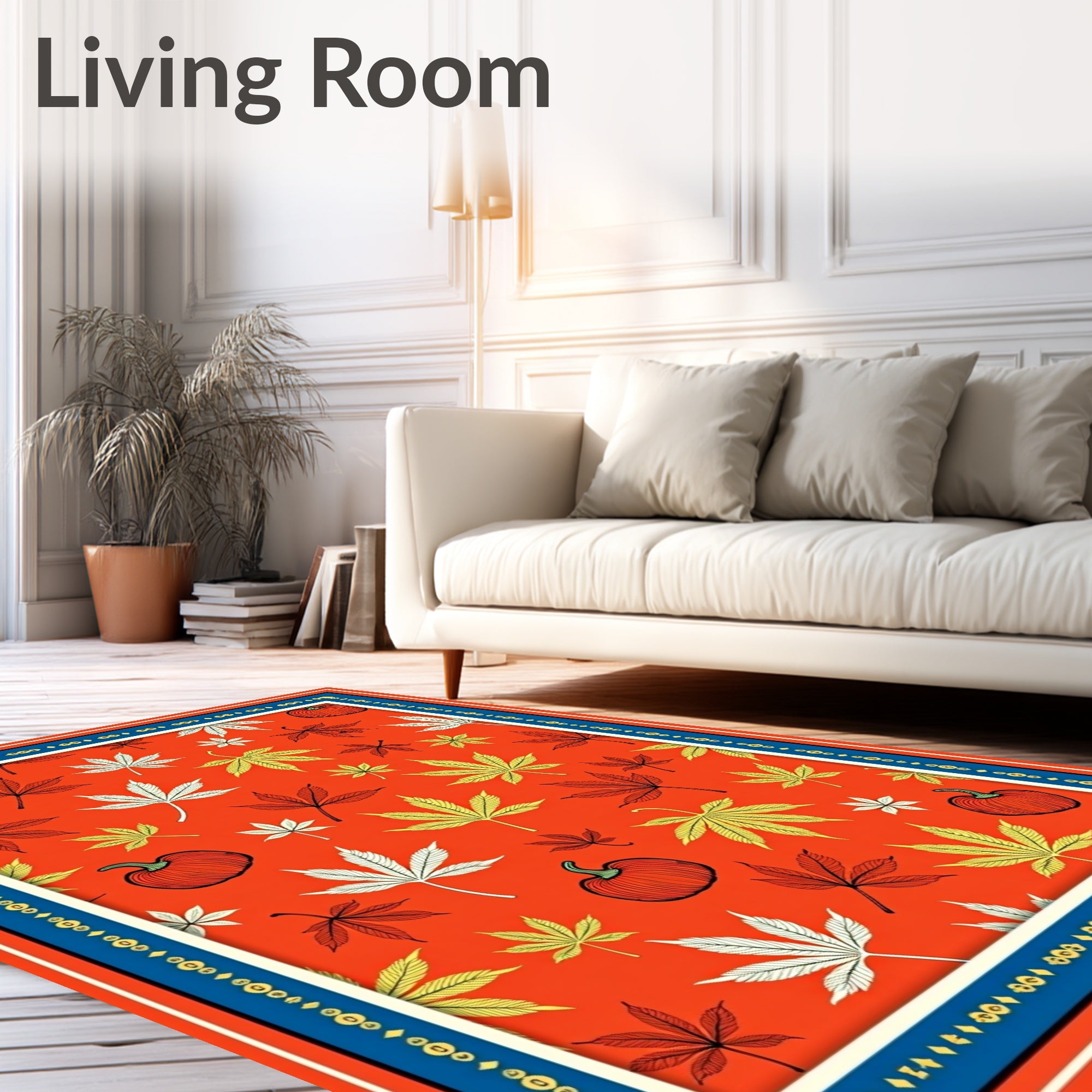 Autumn Leaves Pumpkin Border Rug