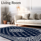 Navy White Ornamental Medallion Rug