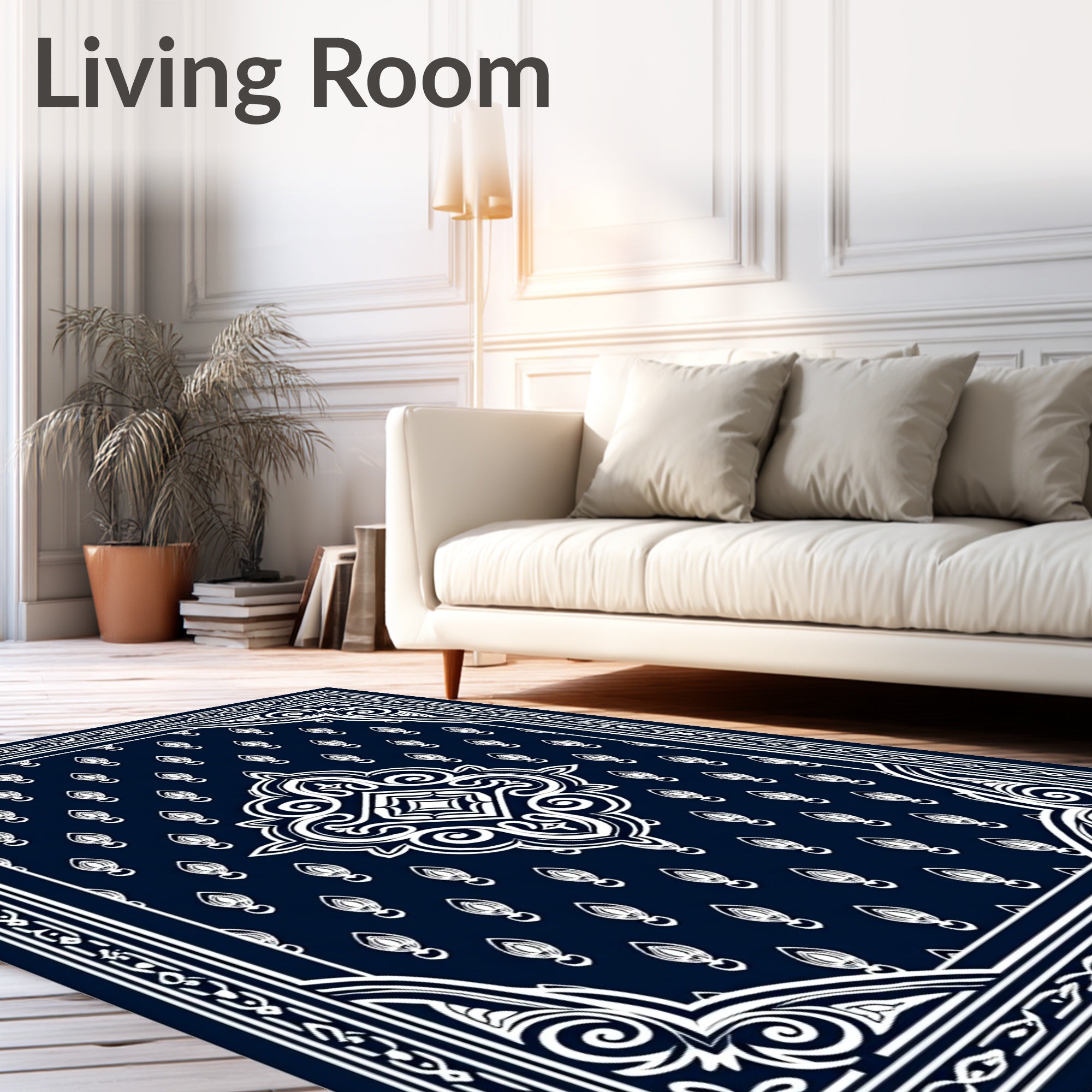 Navy White Ornamental Medallion Rug
