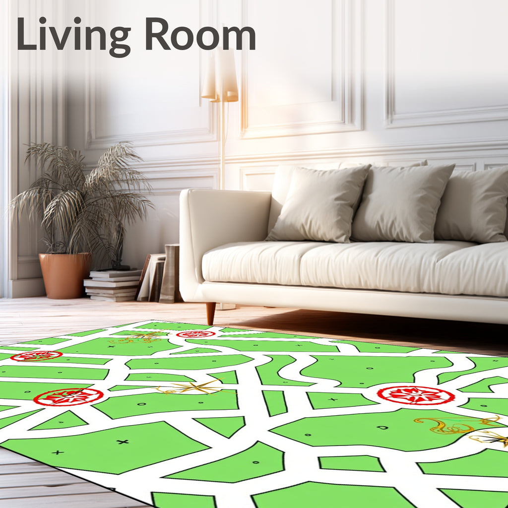 Red Crested Green Park Map Rug
