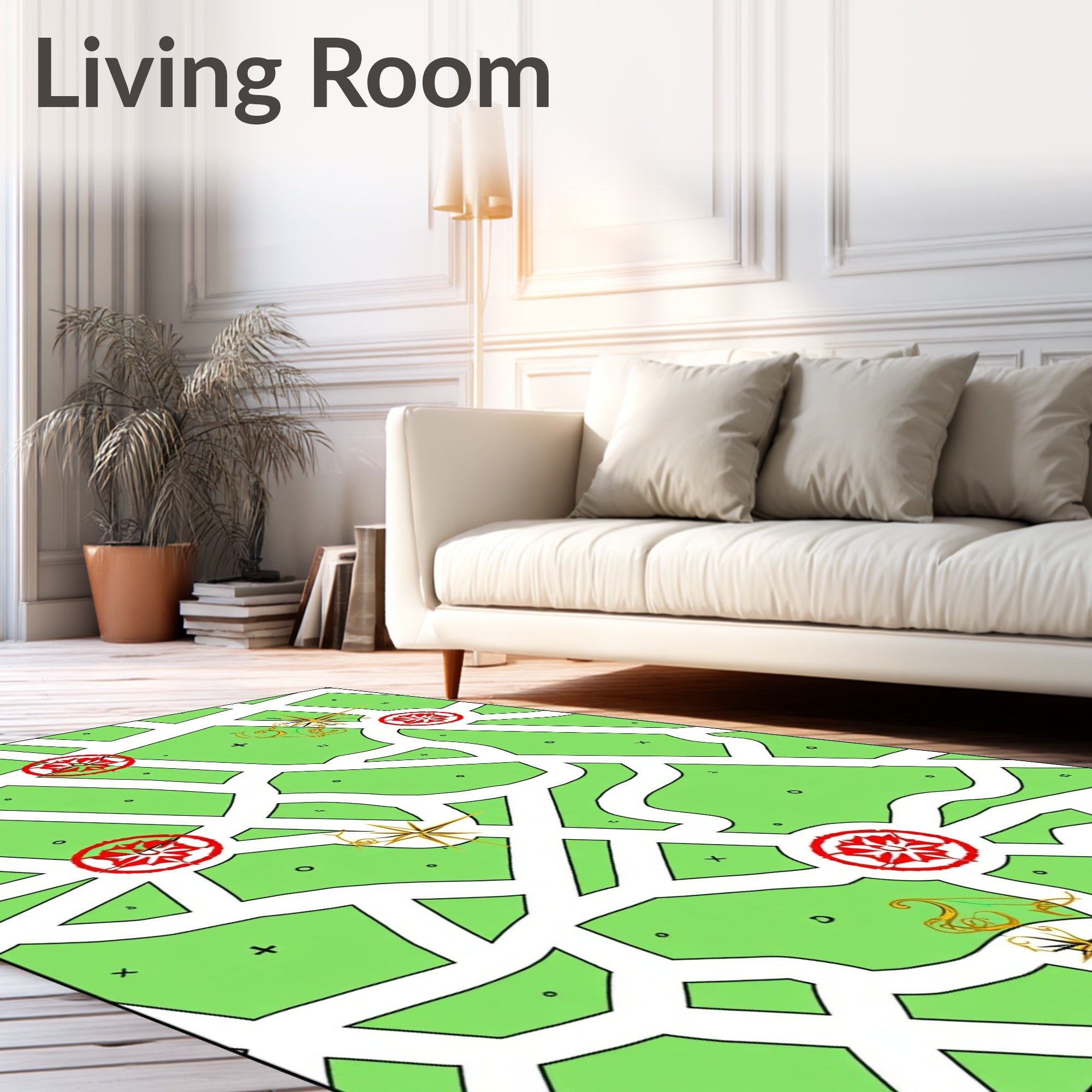 Red Crested Green Park Map Rug