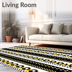 Black Yellow White Striped Leopard Dots Rug