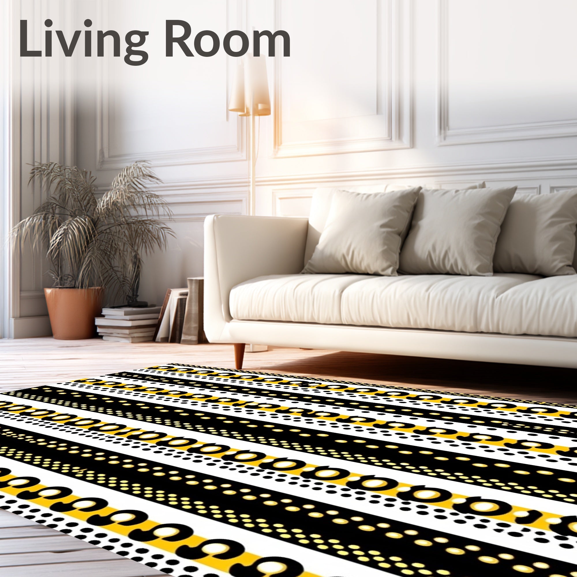 Black Yellow White Striped Leopard Dots Rug