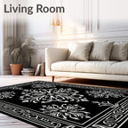 Elegant Black White Floral Arrangement Rug