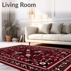 Ornate Scarlet Floral Vine Border Rug