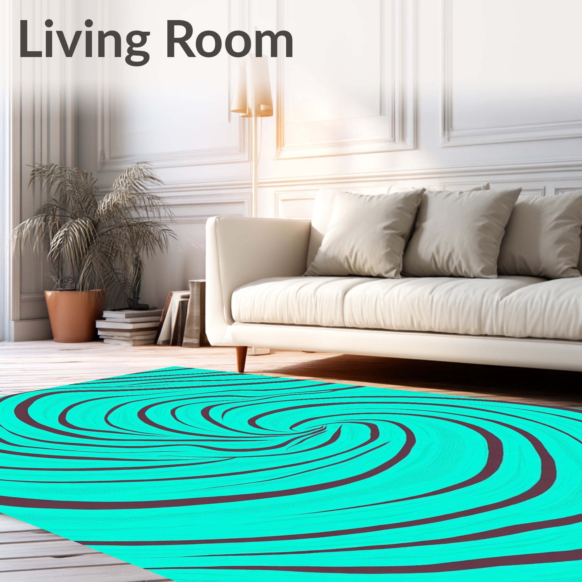 Aqua Swirl Stripes Abstract Rug