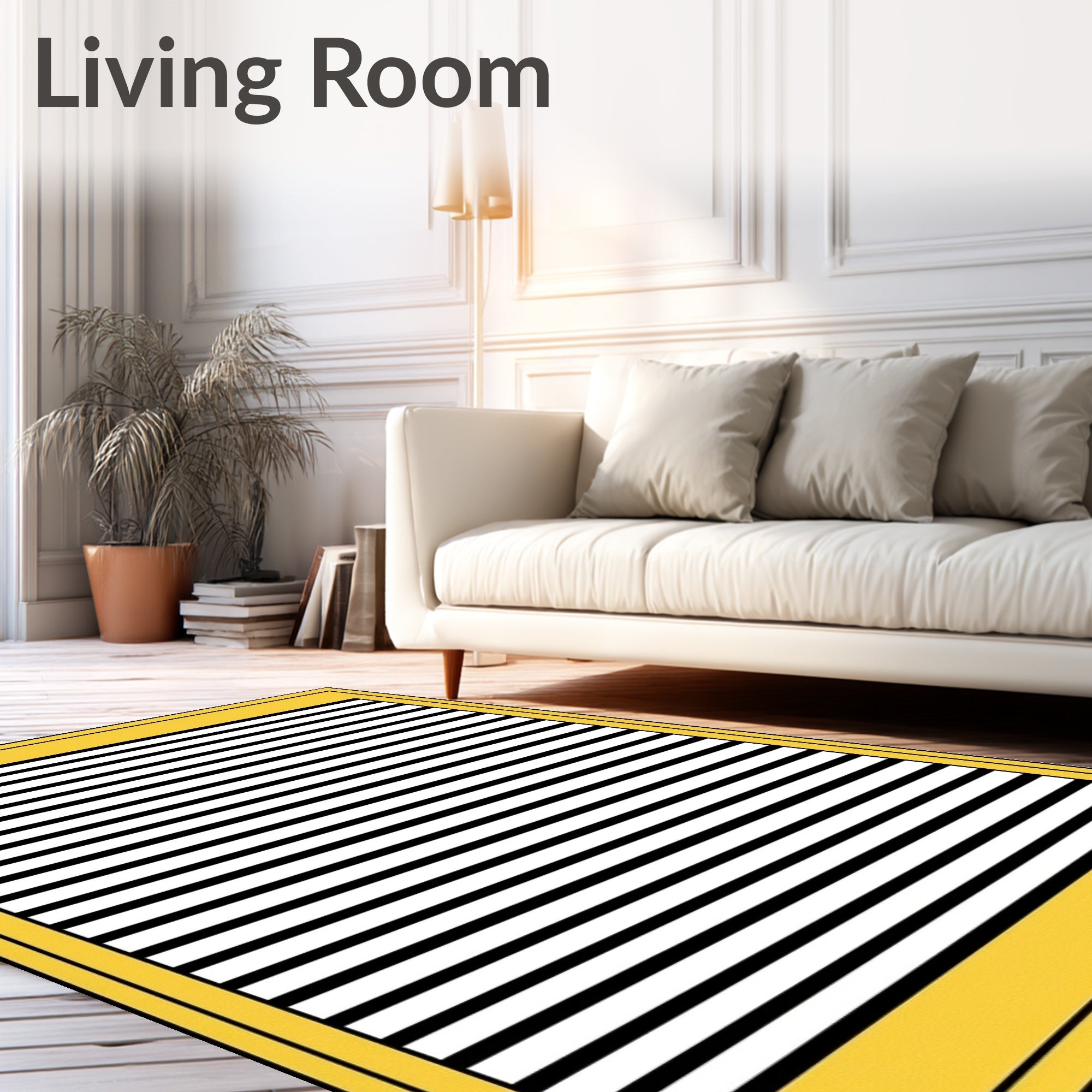 Modern Yellow Border Black Stripe Rug