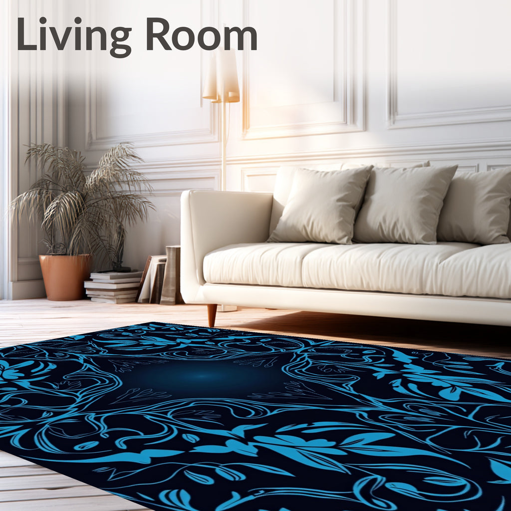 Electric Blue Floral Symmetry Rug