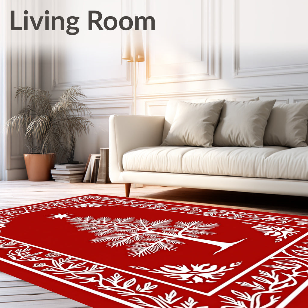 Bold Red Christmas Tree Border Rug