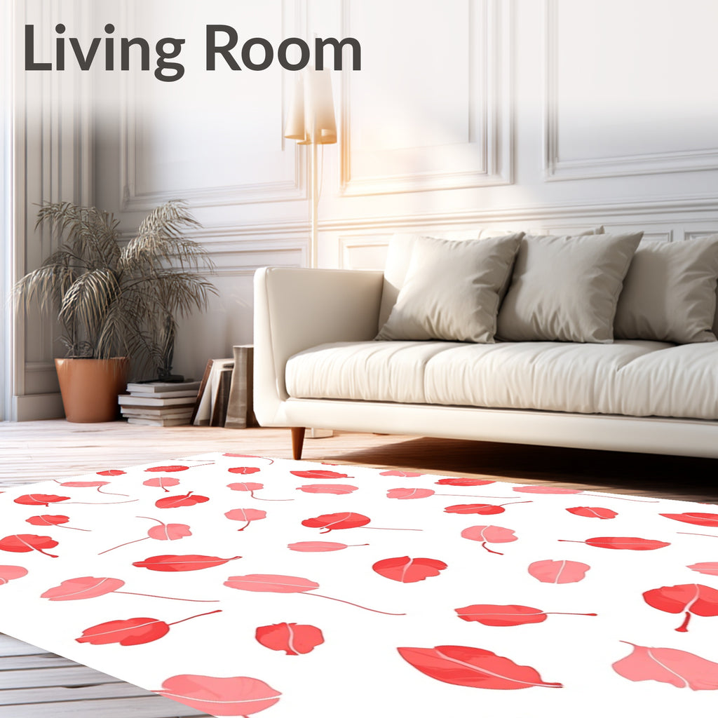 Coral Petal Scatter Across White Rug