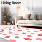 Coral Petal Scatter Across White Rug