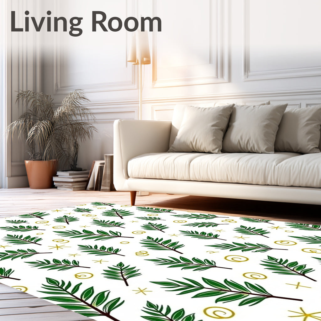 Green Leafy Sprigs Gold Swirls Rug