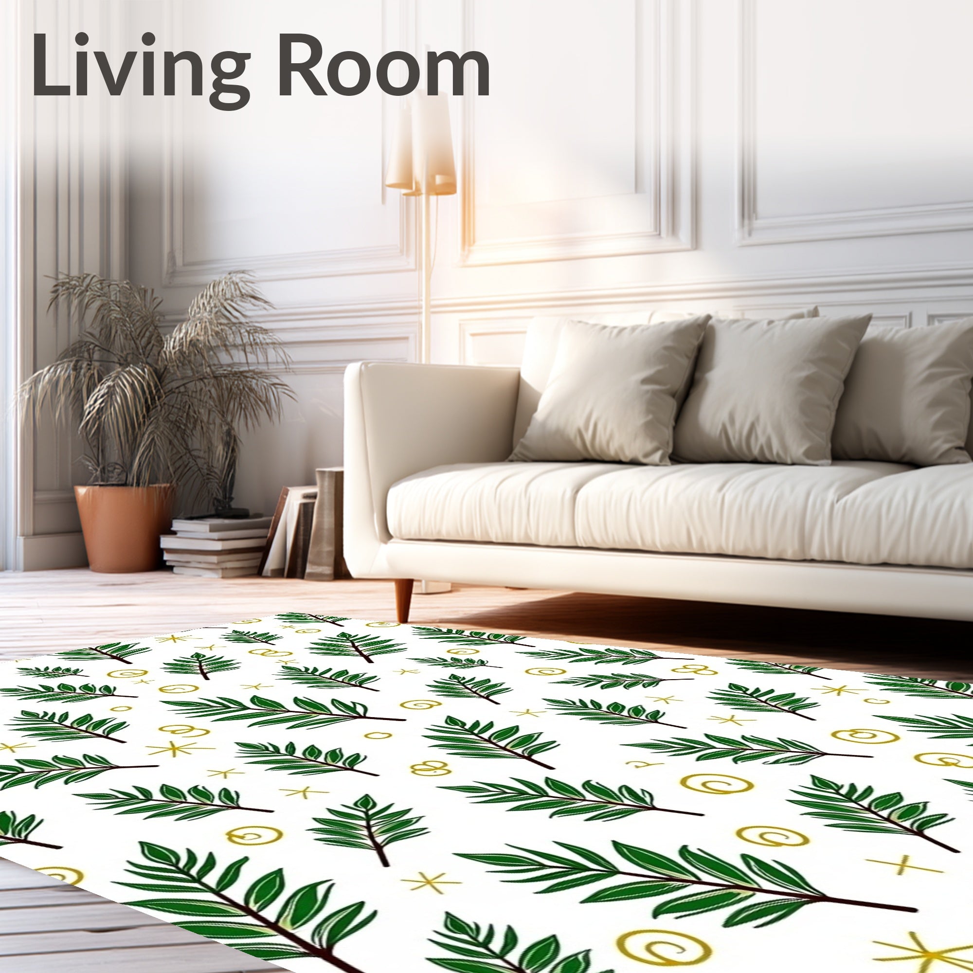 Green Leafy Sprigs Gold Swirls Rug