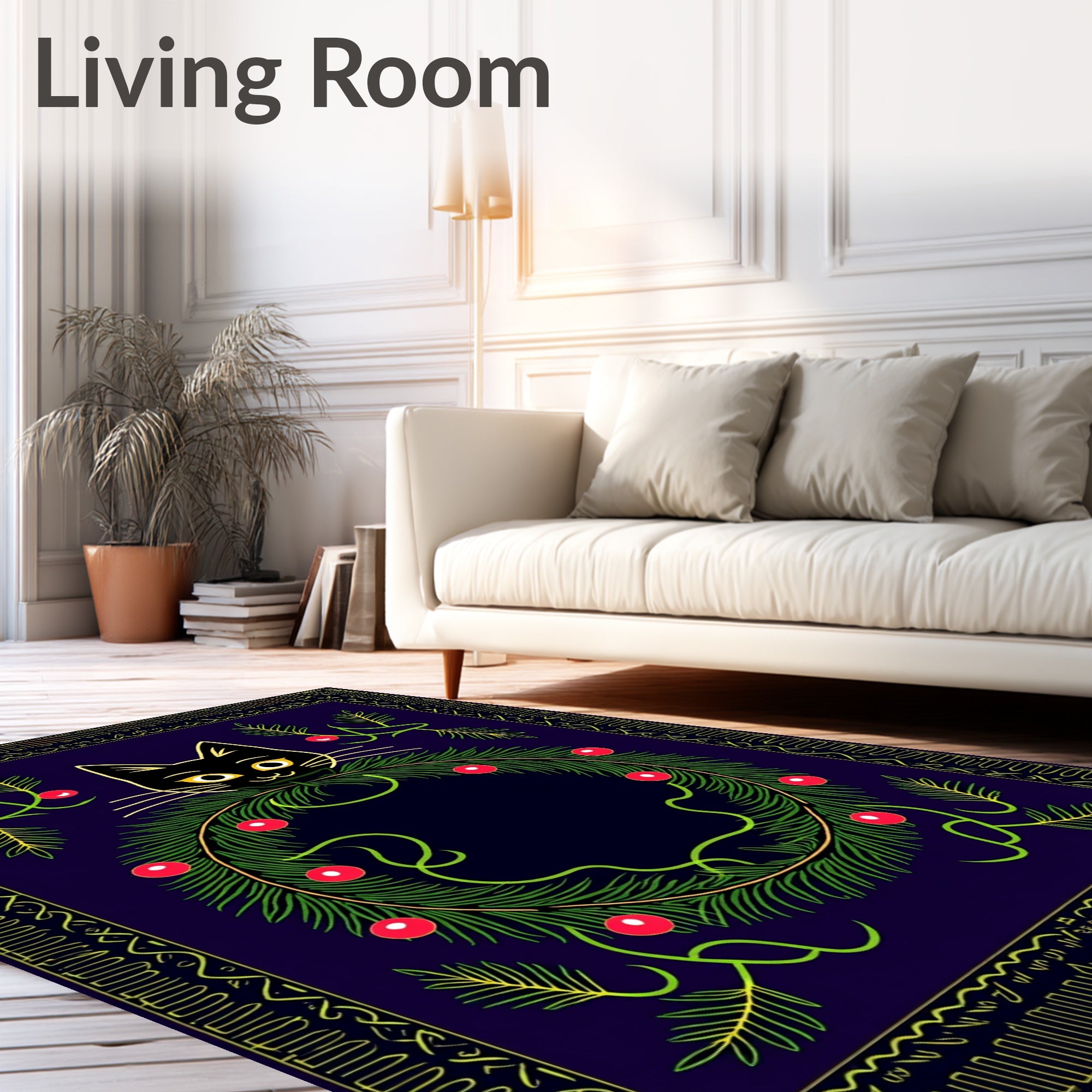 Black Cat Wreath Holiday Card Rug