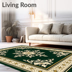 Antique Green Floral Border Rug