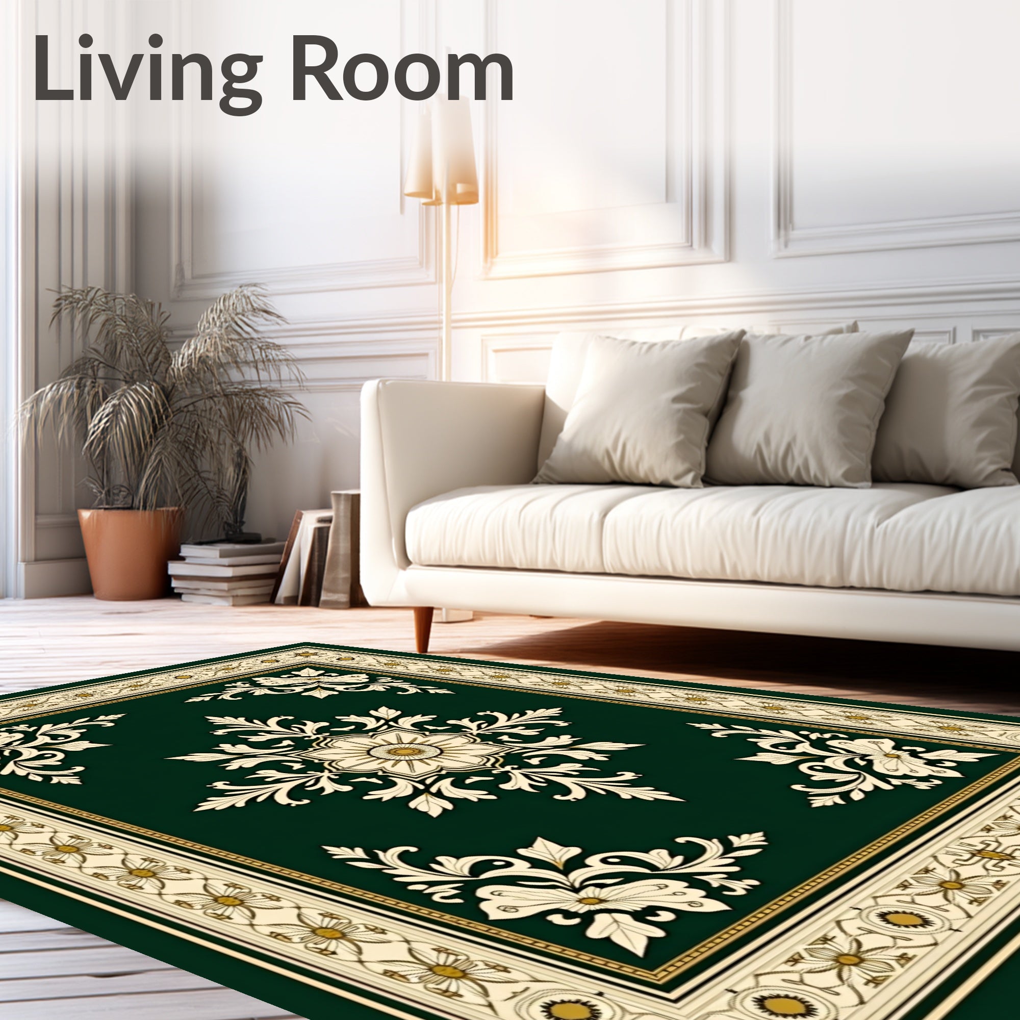 Antique Green Floral Border Rug