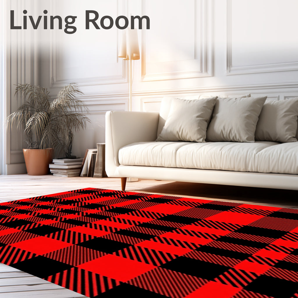 Bold Red Plaid Checks Rug
