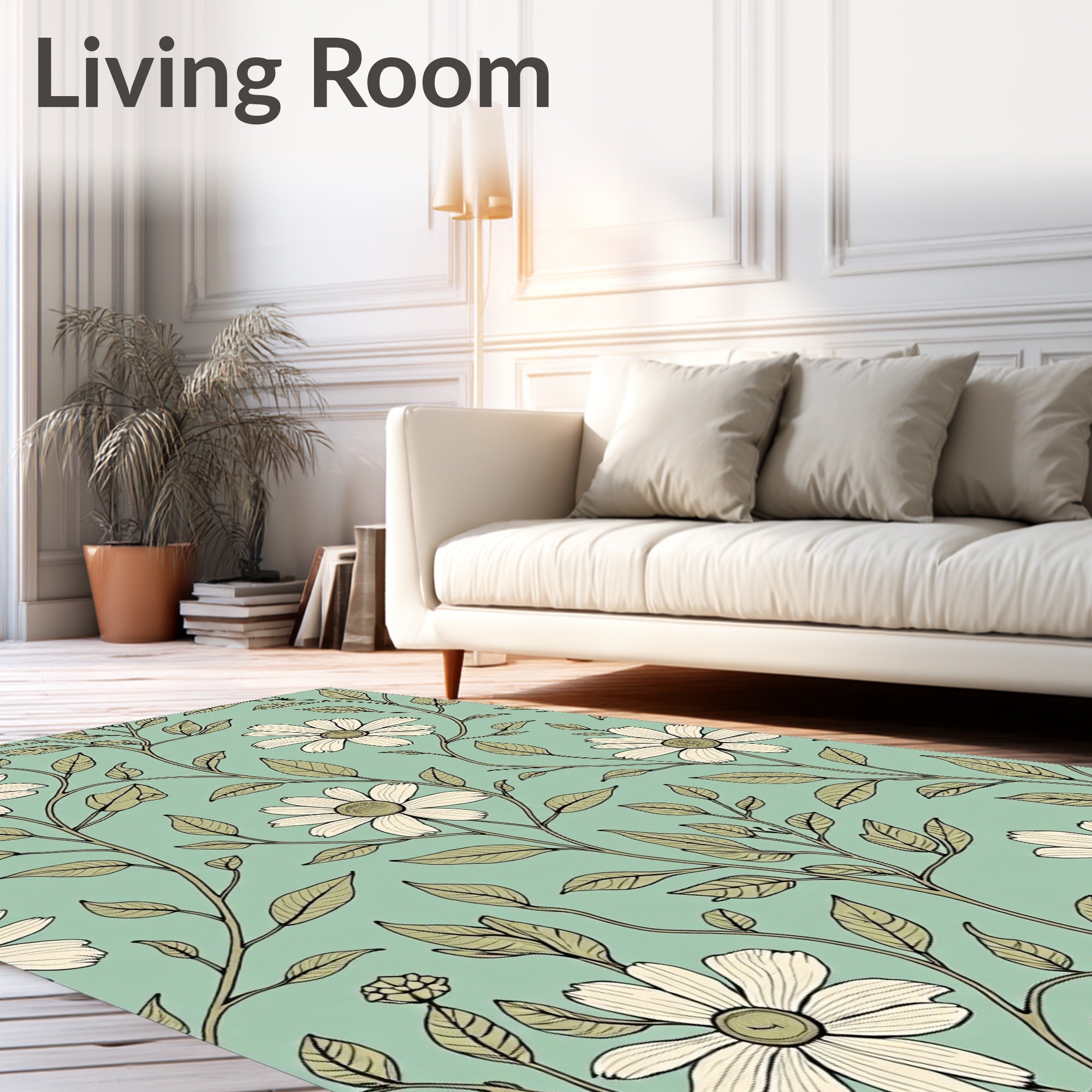 Vintage Cream Daisy Floral Vine Rug