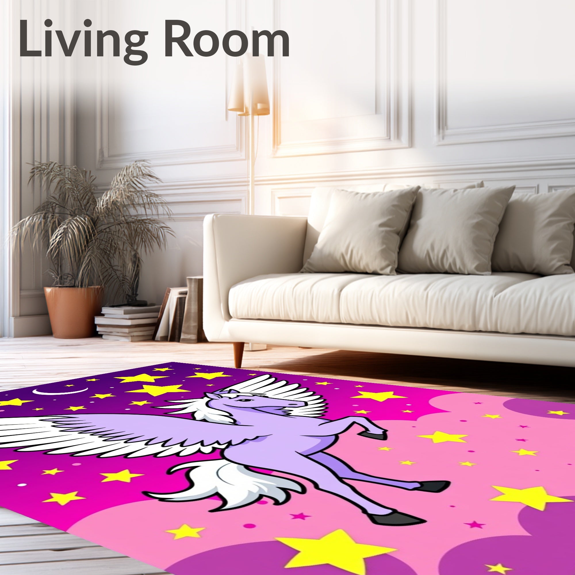 Lavender Pegasus Among Yellow Stars Rug
