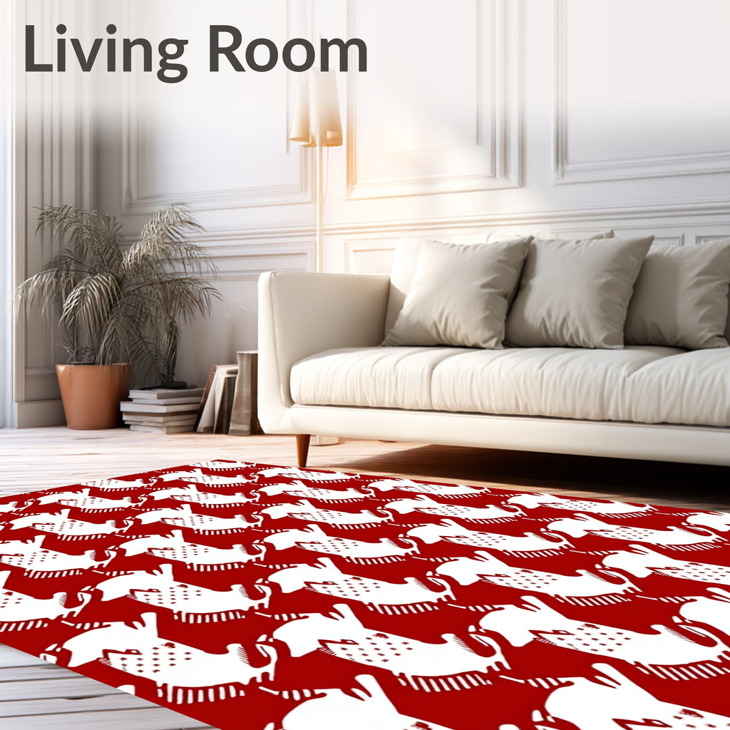 Red and White Houndstooth Dog Tile Rug