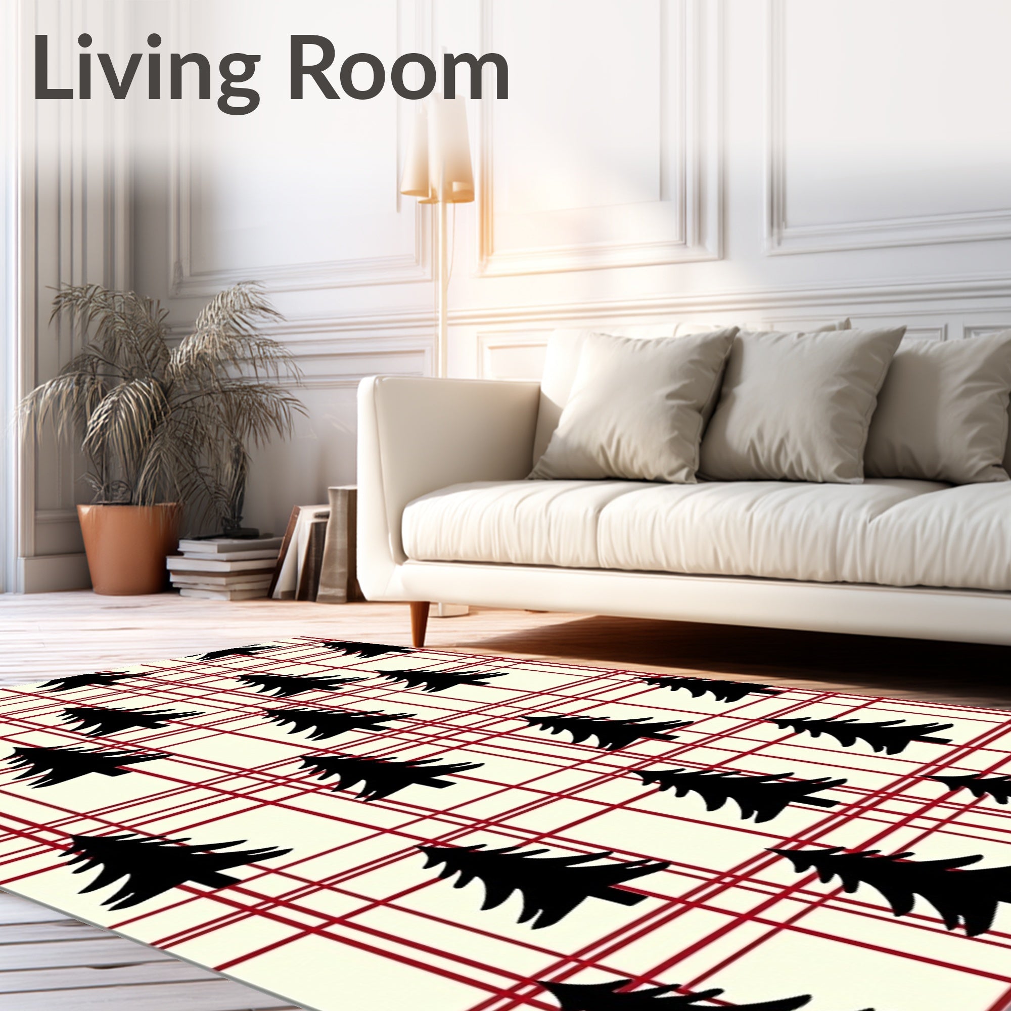 Holiday Plaid Black Tree Collage Rug