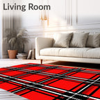 Crimson Plaid Linework Square Rug