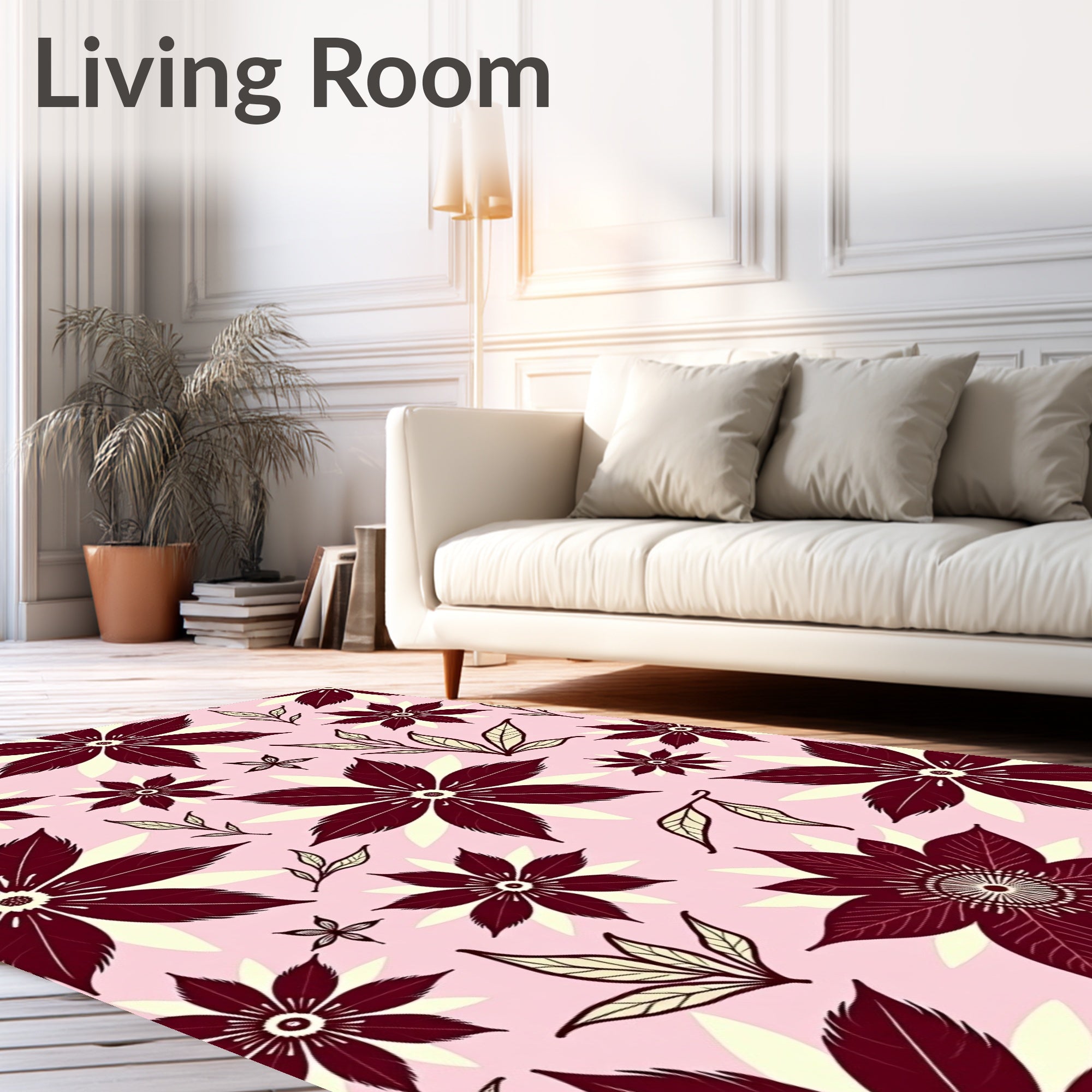 Maroon Floral Medallion Cream Background Rug