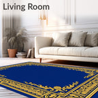 Ornate Gold Blue Floral Border Rug