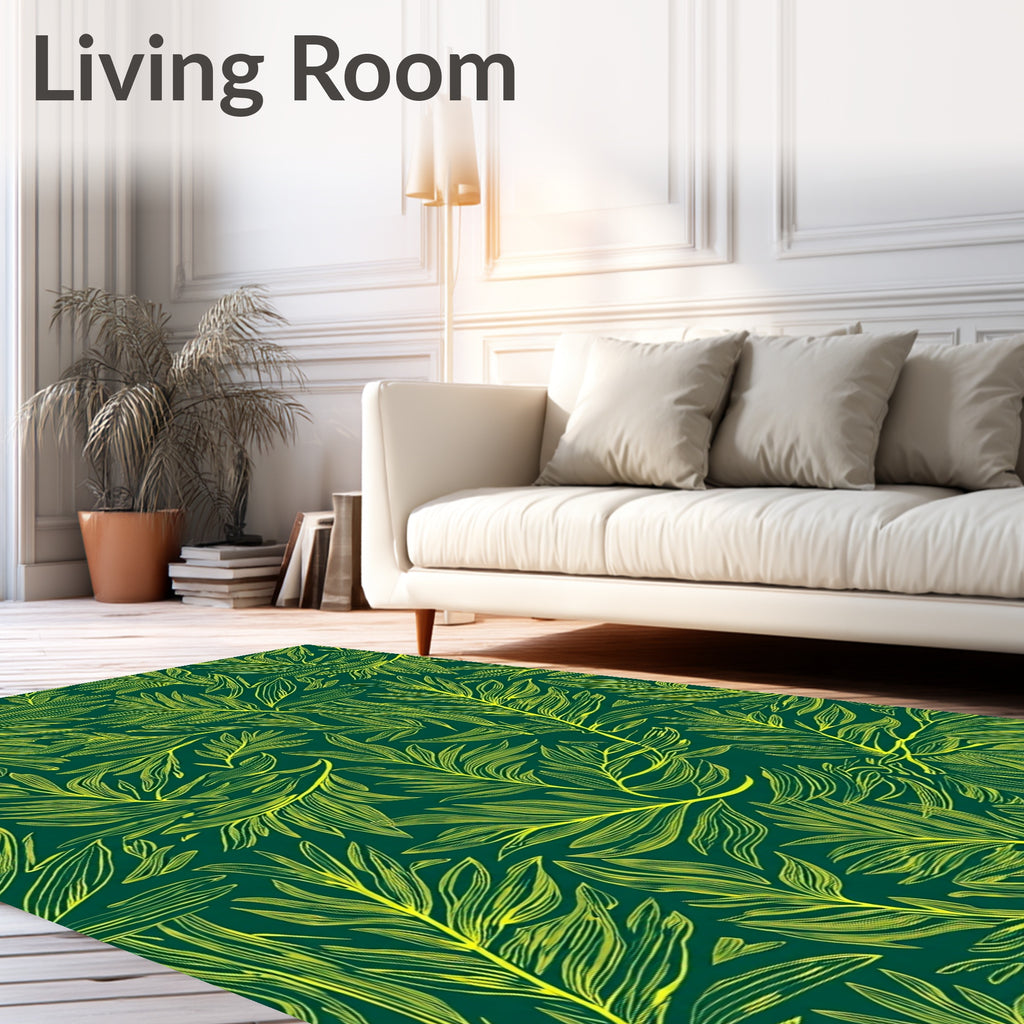 Emerald Green Fern Line Art Rug