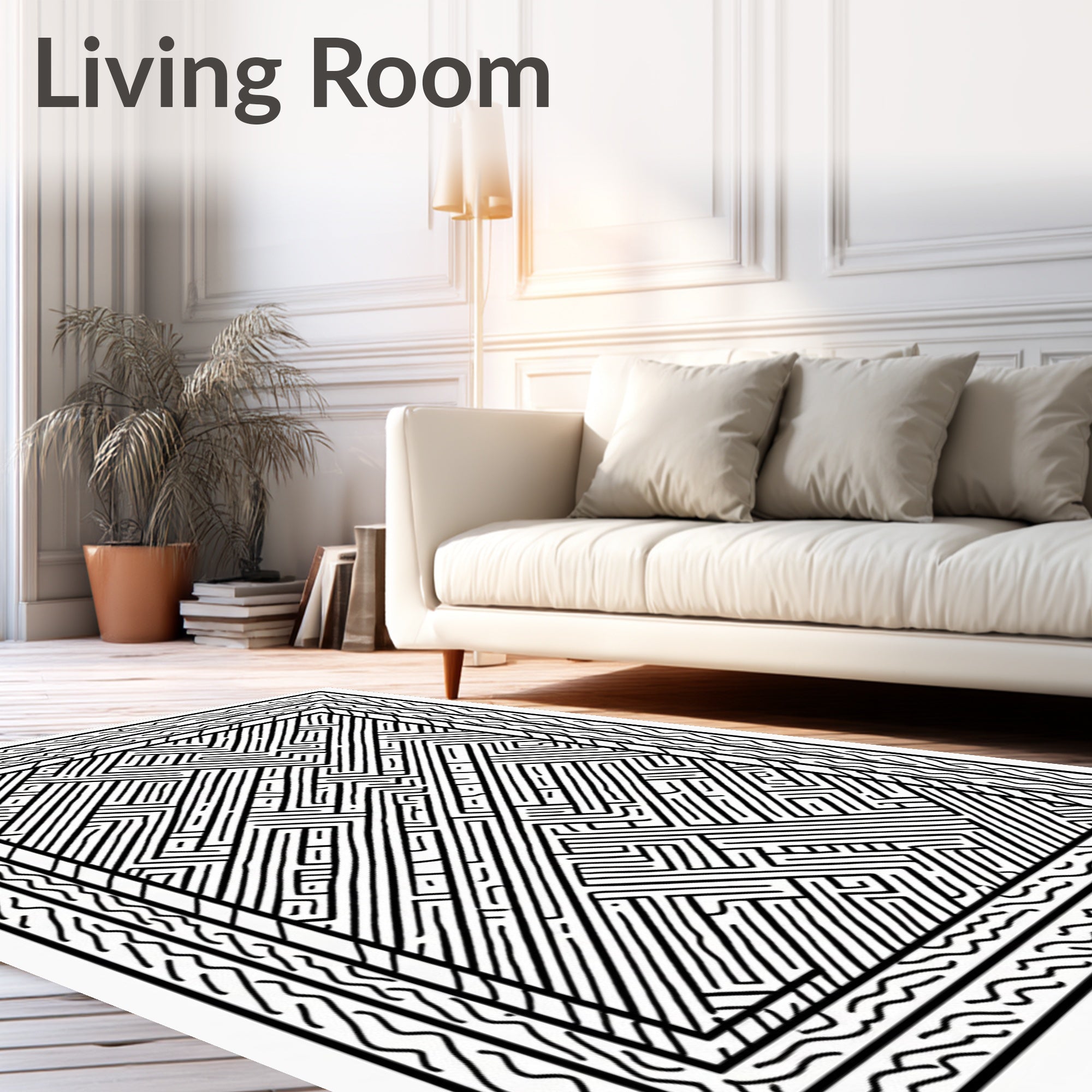Bold Linear Labyrinth Composition Rug