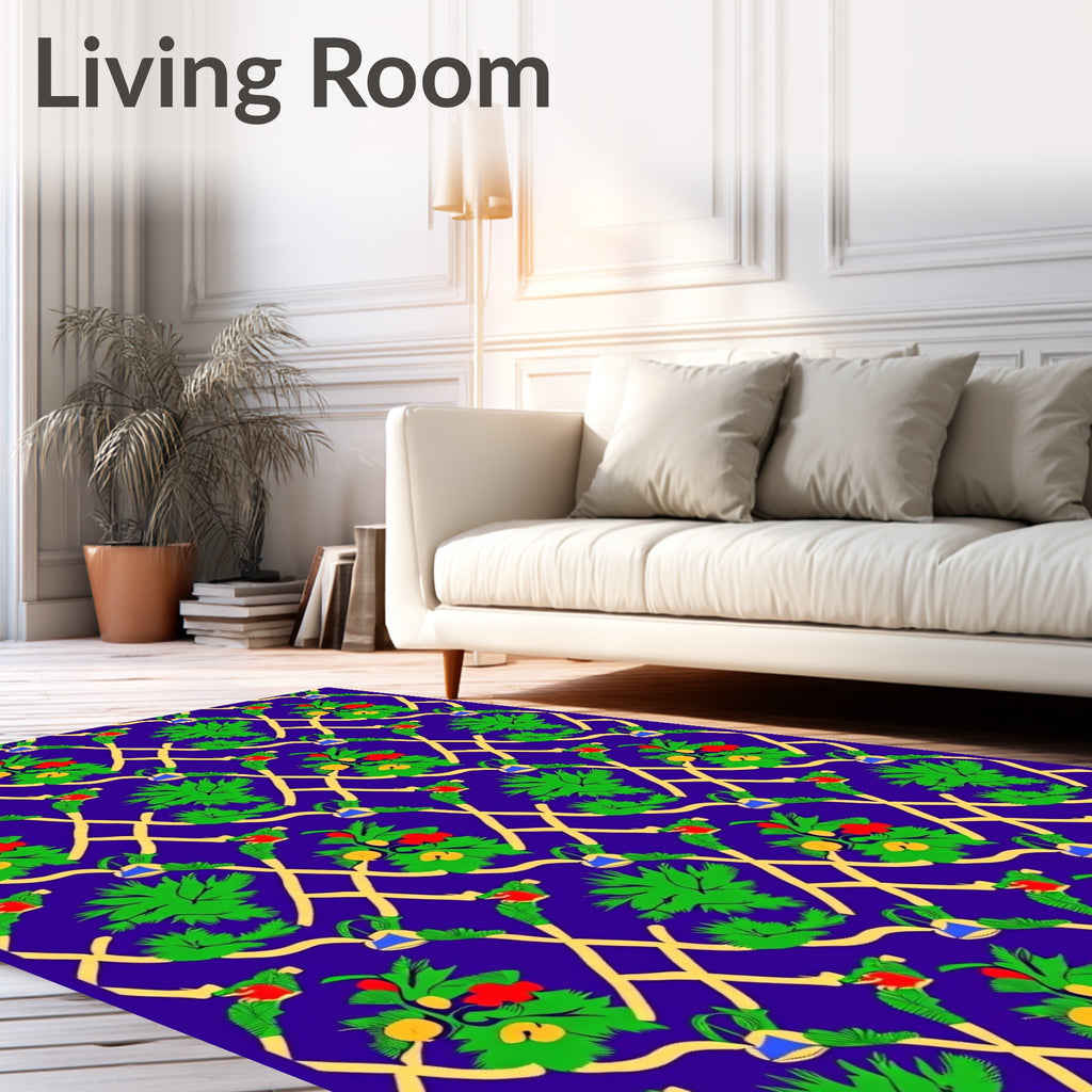 Indigo Lattice Green Fruit Garland Rug
