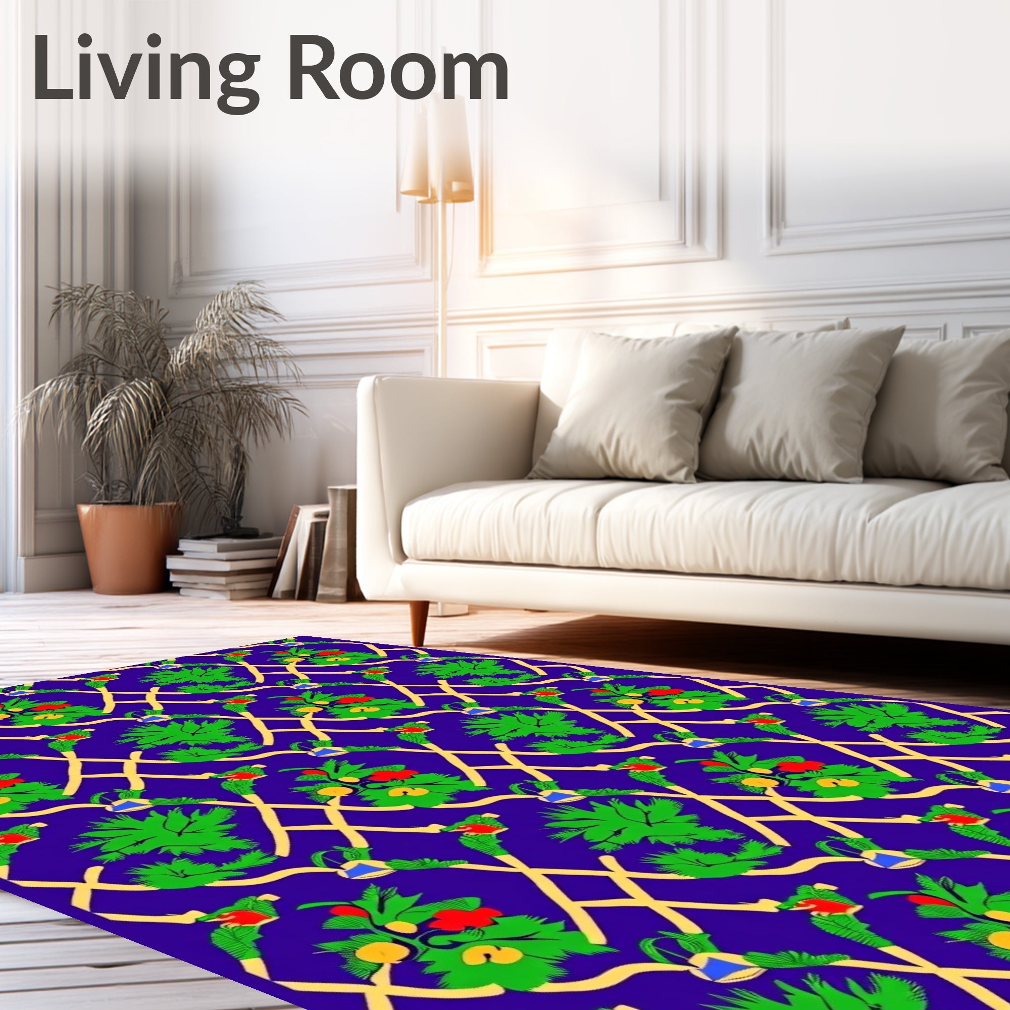 Indigo Lattice Green Fruit Garland Rug