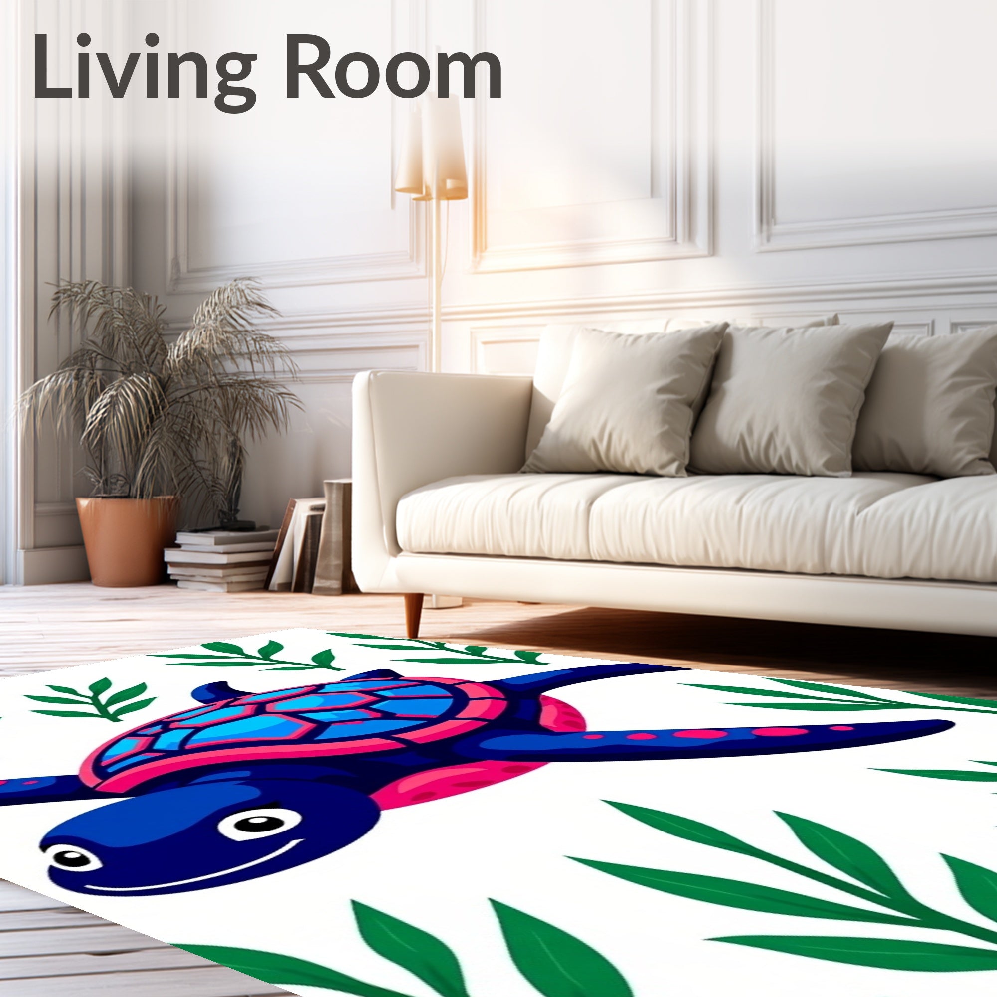 Vivid Blue Sea Turtle Greenery Rug