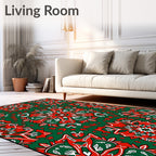 Red White Green Medallion Floral Rug