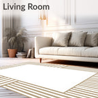 Neutral Taupe Vertical Stripe Border Rug