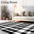 Classic Black White Plaid Lines Rug