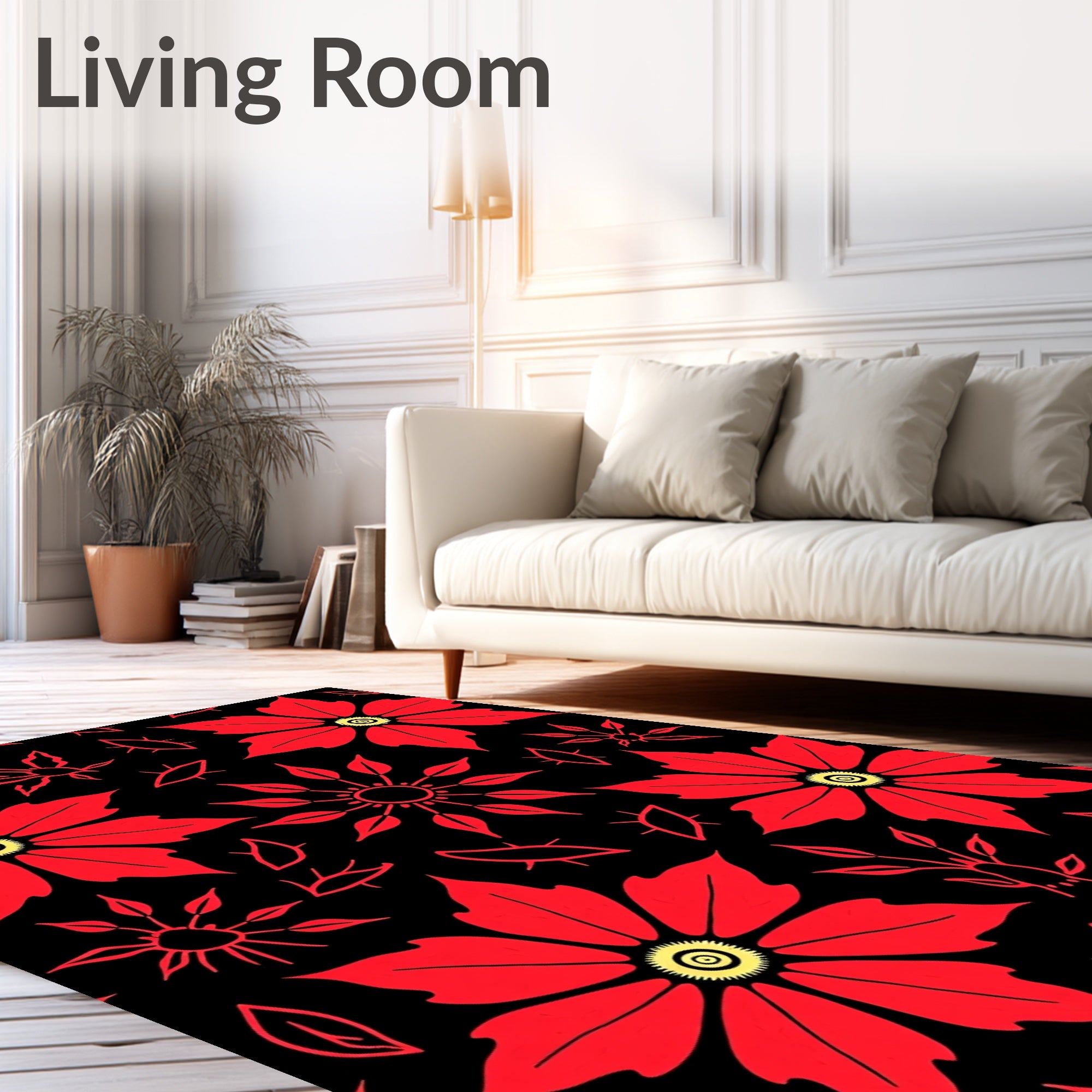 Bold Red Floral Starburst Garden Rug