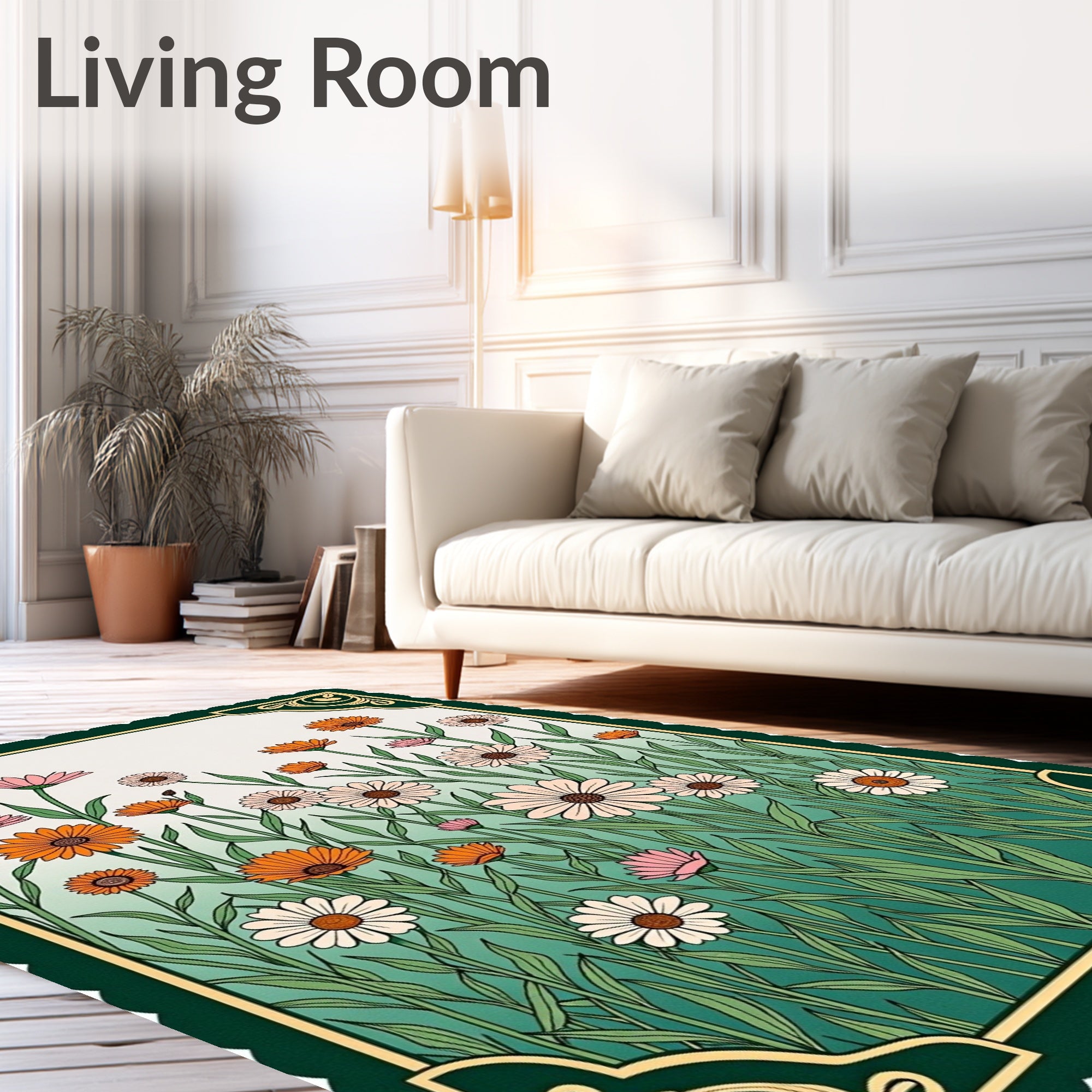 Whimsical Floral Garden Medallion Rug