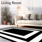 Bold Black White Concentric Squares Rug