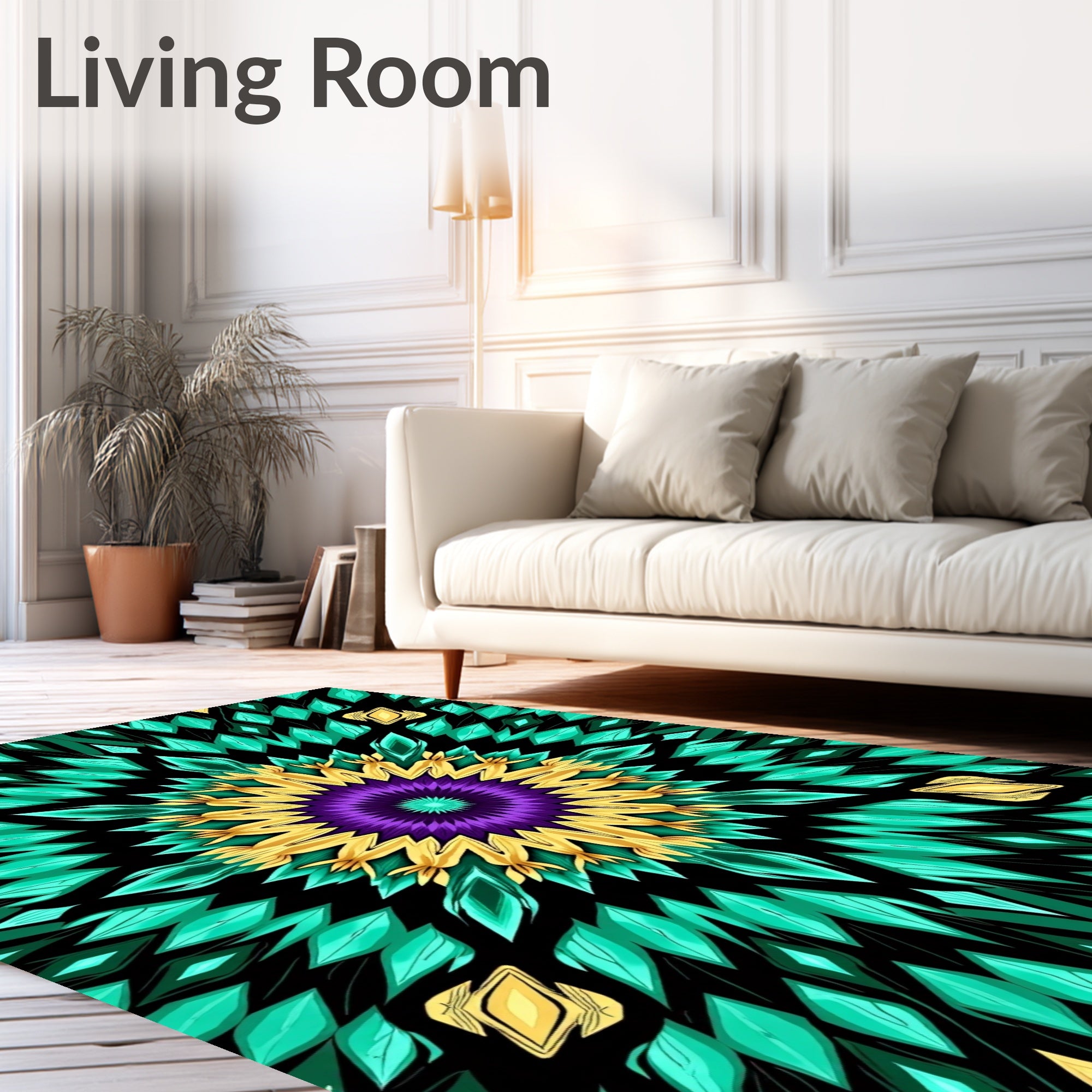 Vibrant Purple Gold Teal Starburst Rug