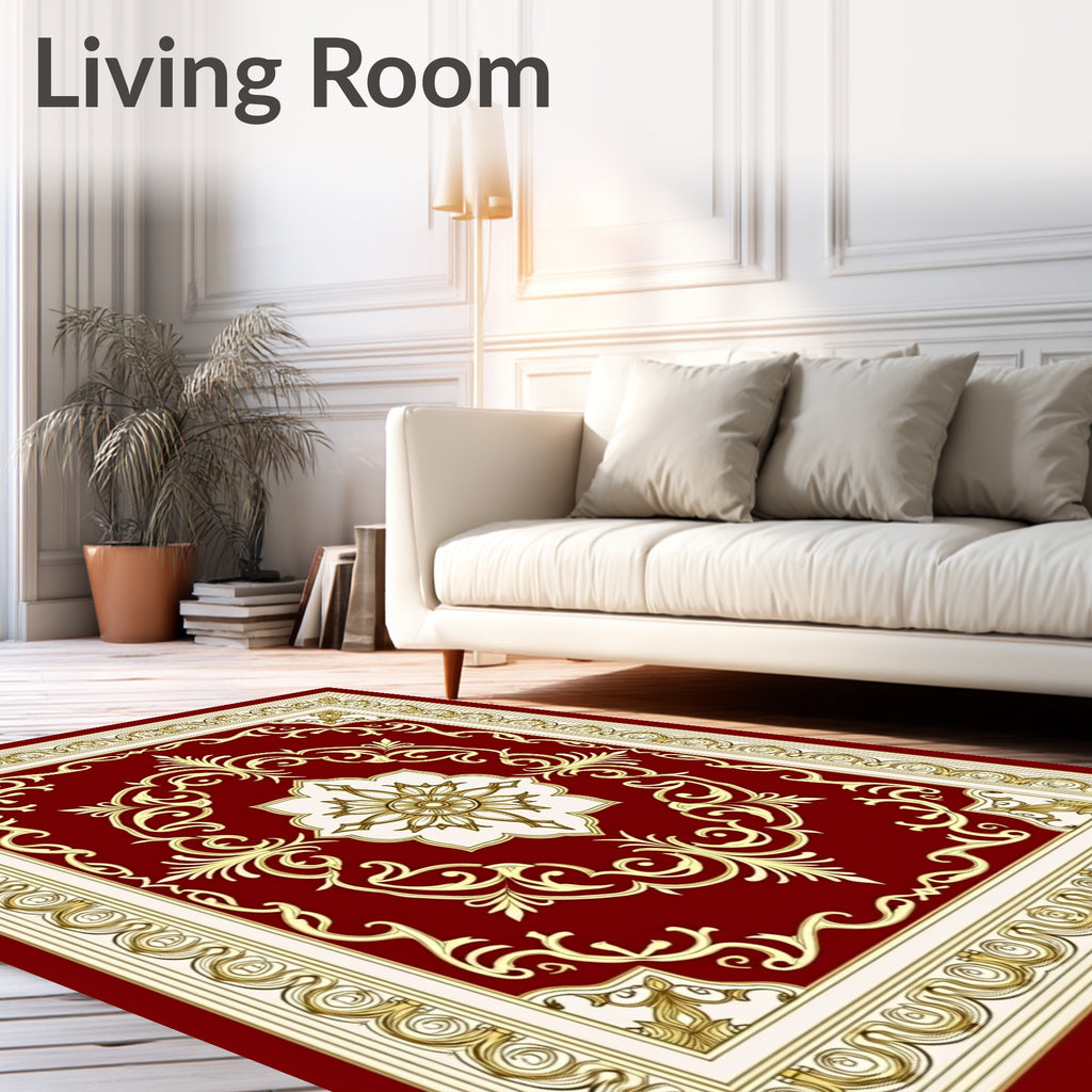 Gilded Red Floral Medallion Rug