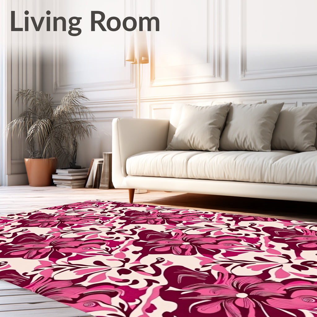 Crimson Pink Floral Garden Repeats Rug