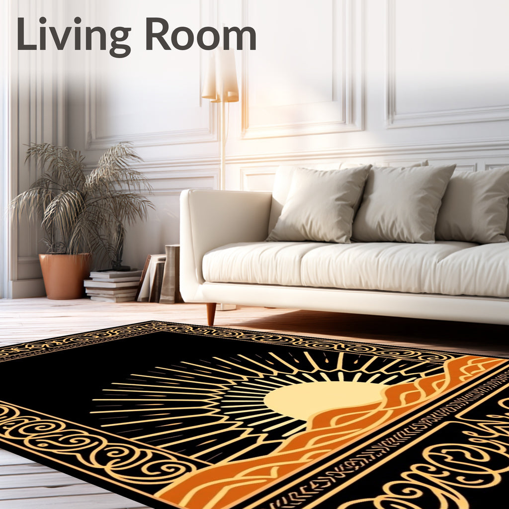 Golden Sun Rising Over Rippled Dunes Rug