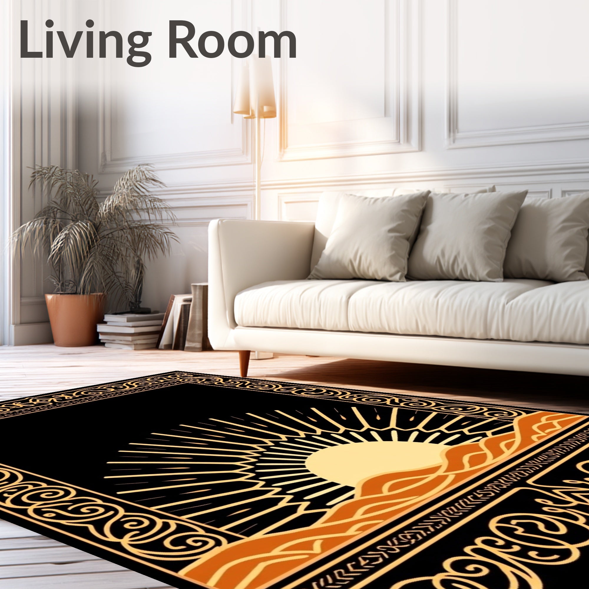 Golden Sun Rising Over Rippled Dunes Rug