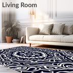 Dark Blue White Mandala Flow Rug