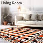Orange Black Gingham Pumpkin Vine Border Rug