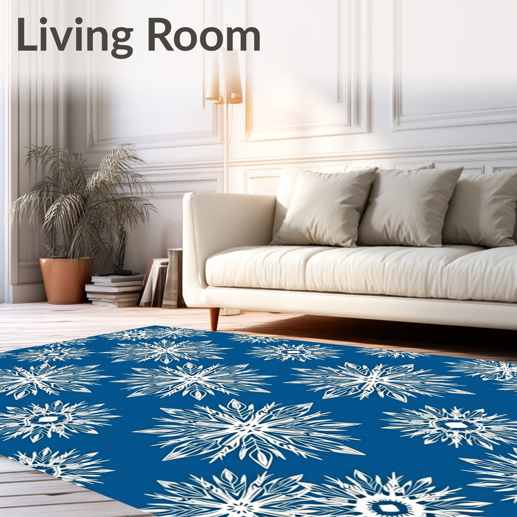 Classic White Snowflake Blue Background Rug