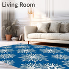 Classic White Snowflake Blue Background Rug